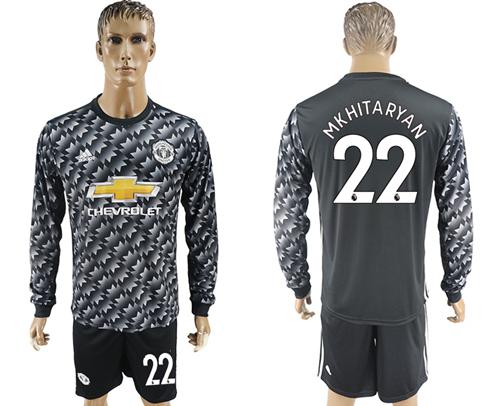 Manchester United #22 Mkhitaryan Black Long Sleeves Soccer Club Jersey